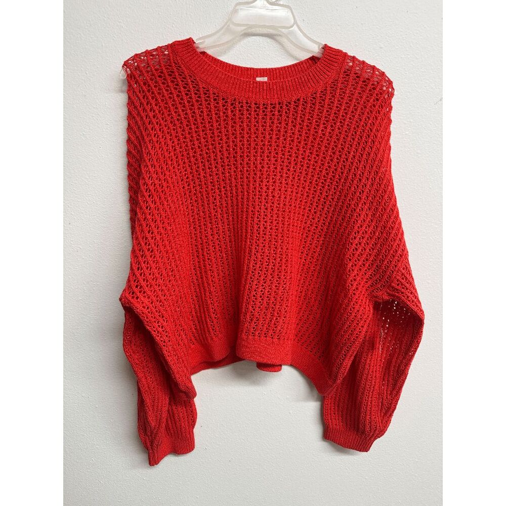 Old Navy Women's Long-Sleeve Cropped Crochet Sweater - Poppy Field XL - Picture 2 of 8